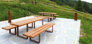 Solo Banco Juego de picnic de teca Bancos de madera Comedor al aire libre Marco de acero duradero Diseño minimalista contemporáneo resistente a la intemperie - Product Image 2