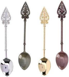 Cuillère à thé élégante en laiton à motif de feuilles multicolores Ustensile décoratif et durable pour la cuisine à domicile et les fêtes d'Inde - Product Image 1