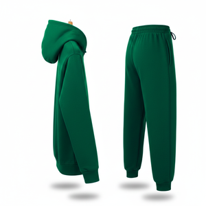 Conjunto Deportivo para Hombre, Color Verde Oscuro, 100% Algodón, Bolsillos Tipo Canguro, Corte Holgado, Sudadera con Capucha, MOQ Bajo, Nuevo - Product Image 2