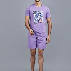 ชุดเซ็ตเสื้อยืดแขนสั้นและกางเกงขาสั้นลำลองสำหรับผู้ชายฤดูร้อน ขายส่ง ไซส์ใหญ่ ผ้าฝ้าย 100% ชุดลำลอง 2 ชิ้น - Product Image 3