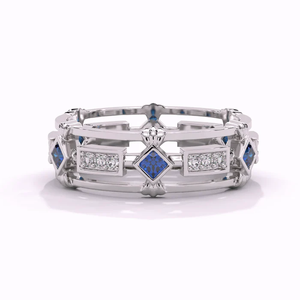 Anillo de Eternidad Moderno de Plata de Ley con Diamantes y Zafiro Azul Cuadrado, Diseño Elegante y Atemporal - Product Image 4
