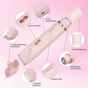 Afeitadora Eléctrica Femenina de Doble Cuchilla, Uso en Seco/Húmedo, Lavable, IPX7, Carga USB, para Cuerpo, Área Púbica, Nariz, Afeitadora Rotatoria de Repuesto - Product Image 1