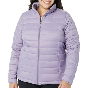 Chaqueta Acolchada Ligera para Mujer, Cuello Alto, Abrigo de Invierno Cálido, Chaqueta Acolchada Lavanda Elegante con Cremallera Completa - Product Image 1