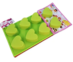 Muffin Mould Silicone Tray - Heart Shape; 28.5*16*2Cm, 140Gm, 8Pcs/Tray; Mix colors