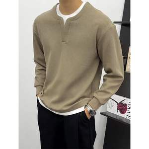 Haut de chemise à couche de base haut de gamme pour hommes, simple et polyvalent, faux deux pièces, nouveau sweat à capuche d'hiver 100% coton - Product Image 2