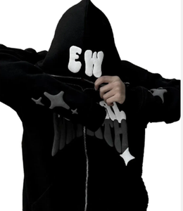 2024มีฮู้ดแบบรูดซิป400ผ้าฝ้าย100% สำหรับผู้ชายสไตล์เกาหลีล่าสุดพิมพ์ลาย GSM - Product Image 4