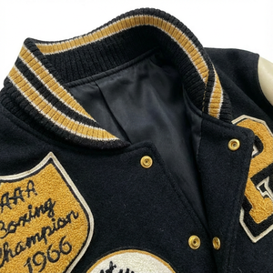 Chaqueta Universitaria de Peso Pesado, Cuerpo de Lana, Mangas de Cuero, Chaqueta Bomber con Letras Bordadas, Chaqueta de Béisbol Universitaria para Hombre - Product Image 3