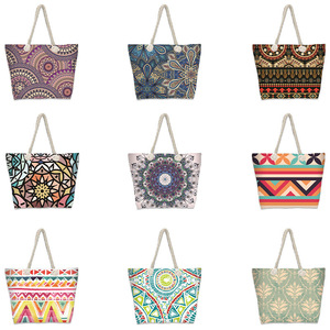 Bohemian Women's Large Capacity Beach <b>Tote</b> <b>Bag</b> for <b>Summer</b> Travel Solid Color Polyester Lining - Product Image 1