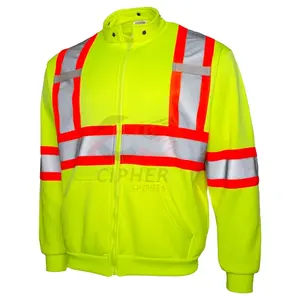 High quality yellow reflective outdoor running safety hi viz hoodies custom logo safety men hoodies