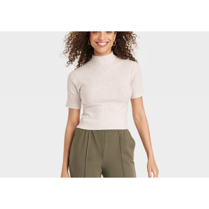 Nuovo Maglione da Donna Basic Slim a Collo Alto con Applicazioni a Fiocco, Stile Coreano, Traspirante, Colore Avena, Taglia M, Autunno/Inverno - Product Image 2