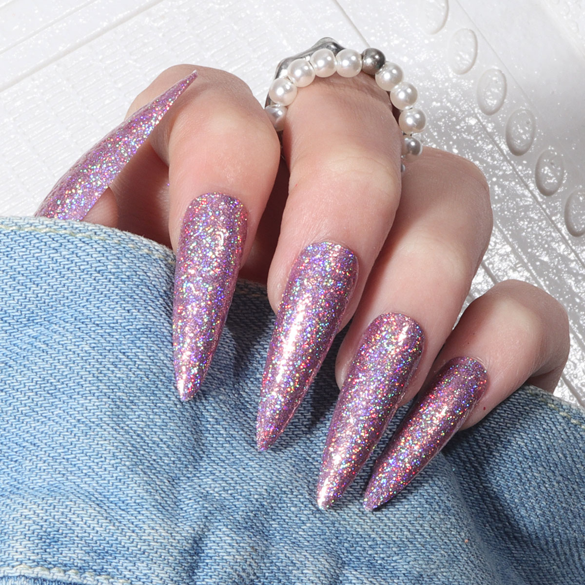 Unhas Postiças com Glitter Stiletto - Atacado e Personalizáveis, image size:1200x1200