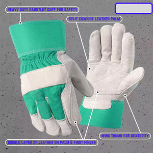 Venta caliente Guantes de trabajo verdes y medio blancos Guantes de trabajo de Palma de cuero de vaca divididos con puño de seguridad para uso en la construcción - Product Image 6