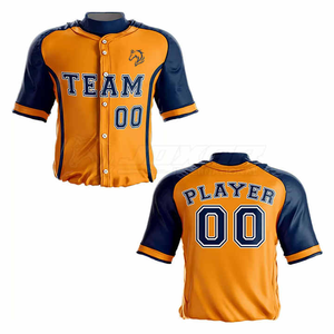 Uniforme de baseball personnalisé pour hommes, orange marine, manches courtes, boutons sur le devant, maillot d'équipe avec pantalon, tissu respirant, vêtements pour toutes les saisons - Product Image 5