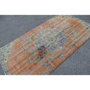 Alfombra turca Vintage de 4 'X 7', naranja, azul, tejido plano, Alfombra de lana, respaldo de látex, patrón de retazos, decoración de sala de estar para adolescentes - Product Image 2