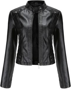 Women's Leather Cropped Tops Leather <b>Jackets</b> Coats Stand Collar <b>Jackets</b> <b>Jackets</b> - Product Image 2