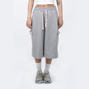 Pantaloncini Unisex estivi in cotone poliestere DOUBLE NINE DOBLN Lettering elastico in vita stile Athleisure coreano ampia tinta unita - Product Image 3