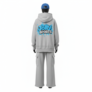 <b>Women</b> High Quality Cotton Polyester <b>Fleece</b> 300 GSM <b>Grey</b> Hooded Cargo Panel Tracksuit With Screen Print Logo Tracksuits Plus size - Product Image 6