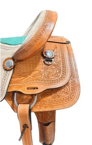 Sillín occidental de caballo de cuero genuino de calidad superior, sillín de carreras de barril para montar a caballo, sillín occidental - Product Image 4