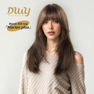 Marion Plus C-DWY 22-Inch Long Wave Glueless Synthetic <b>Wig</b> Bionic Silk Top with Light Brown Lace New Technology Brown Brown Mix - Product Image 1