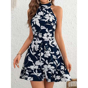 Robe courte Supreme à col roulé et épaules dénudées pour femme, avec ceinture, 32109 - Bleu marine - Product Image 1