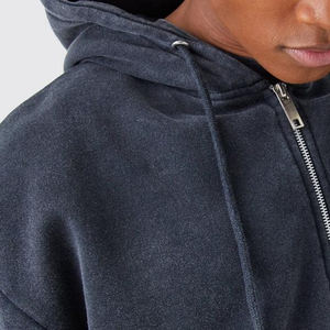 Sweats à capuche avec fermeture éclair personnalisés en détresse poids lourd délavés à l'acide pour garçons 100% coton hommes Vintage sweats à capuche zippés - Product Image 5