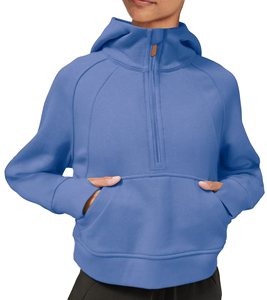Sweat-shirts à capuche pour femmes, doublés polaire, à col montant, avec demi-fermeture éclair, manches longues, coupe classique, 100% coton, écologiques, hiver, avec passe-pouce - Product Image 2