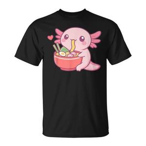 Maglietta con simpatico axolotl che mangia ramen, idea regalo promozionale per gli amanti della cibo kawaii - Product Image 1