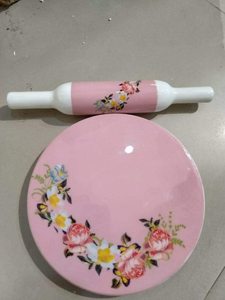 Chakla en marbre blanc pur avec planche à rouler en bois Belan à la main Outil de cuisine traditionnel pour la cuisson à rouler Chapati - Product Image 2