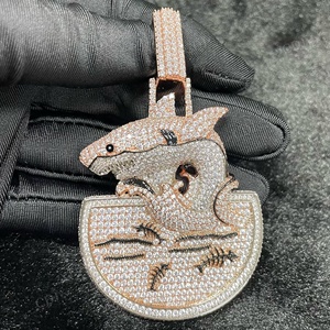 Pendentif grand requin en argent sterling plaqué or rose, moissanite VVS, hip hop, glacé, Migos, fête masculine, pendentif de haute qualité, collier - Product Image 1