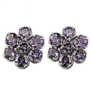 Women's Amethyst Stud Earrings Flower Shape Silver Plated Alloy Classic Party Jewelry - Product Image 1