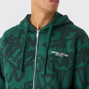Servicio de OEM Oversize Boxy All Over Graffiti Impreso Zip Through Hoodie Sudaderas con capucha personalizadas Hombres Algodón Mezclado Último diseño Ropa de gimnasio - Product Image 5