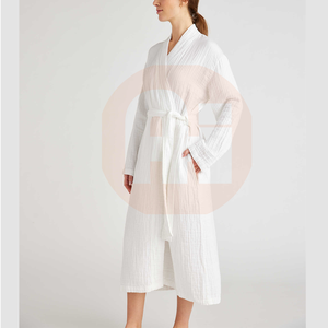 Peignoirs de bain 100% coton de haute qualité pour adultes hommes et femmes vêtements de nuit thermiques de conception personnalisée avec col Kimono et longueur au genou - Product Image 3