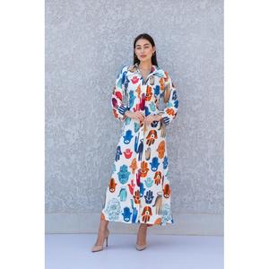 2025 elegante blanco Floral bordado azul Maxi vestido para mujeres vacaciones Casual playa ropa con estilo lindo para vacaciones - Product Image 1