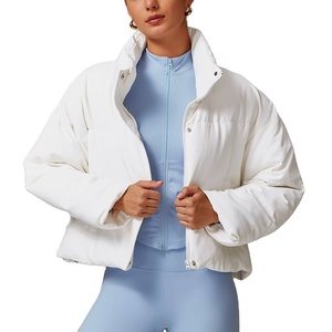 2025 Women's Winter <b>Workout</b> Crop Puffer <b>Jacket</b> Wholesale Slim Fit Zip OEM Custom Long Length with Coat Pockets Fabric Material - Product Image 1