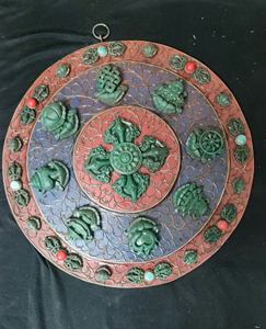 Mandala Tibetan Copper Studded Religious With <b>Gold</b> Finish Stone <b>SCULPTURE</b> Buddhism Metal & Collectible India Engraving NP Art - Product Image 1