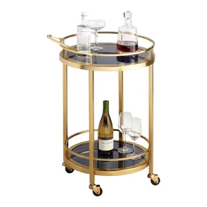 brass metal bar cart trolley/dining room & bar cart furniture/gold and black glass kitchen serving cart bar serving bar cart