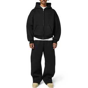 Survêtement décontracté pour homme personnalisé, lourd, avec sweat à capuche zippé, pantalon de survêtement ample à jambes larges, tissu extensible dans les quatre sens, respirant - Product Image 1