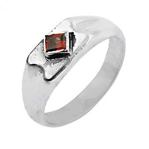 925 <b>Silver</b> Dainty <b>Ring</b> with Natural <b>Garnet</b> Stone Rhodium Plated and Bezel Set for Women's Daily Wear - Product Image 1