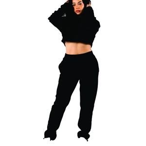 ชุดเสื้อครอปแบบสวมศีรษะแขนยาวทรงหลวมสำหรับผู้หญิงชุดเสื้อผ้าคอตตอนโอเวอร์ไซส์ผลิตตามสั่งเสื้อฮู้ดสำหรับฤดูใบไม้ร่วง - Product Image 1