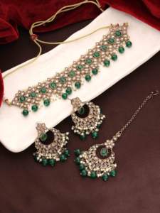 Flower Delight Reverse AD Stone Patti Gargantilla Set Joyería religiosa ortodoxa hecha de aleación - Product Image 2