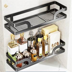Estante de almacenamiento de especias de decoración de cocina de Color negro de Metal de venta superior de alta calidad estante de especias de gran tamaño hecho a mano de 2 niveles - Product Image 1