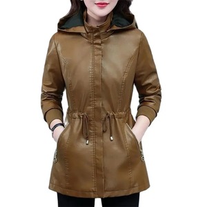 Chaqueta de cuero para mujer 2025 chaqueta básica abrigo mujer invierno motocicleta chaqueta PU cuero cremallera sudaderas con capucha prendas de vestir exteriores - Product Image 1