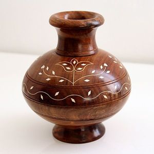 Matka & Handi en bois fabriqués à la main, Pot de fleur en bois Matka Vase en bois, Pot de Matka d'eau Himachal en bois antique - Product Image 2