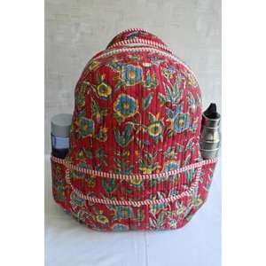 <b>Lightweight</b> Cotton Boho Quilted Mini <b>Backpack</b> Indian Hand Block Print Floral Design Zipper Closure Unisex Travel Beach School - Product Image 4