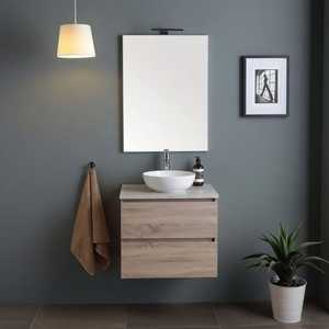 Meuble de salle de bain suspendu au mur Koricini de 60 cm, design italien, avec miroir lumineux et éléments en béton, mobilier de salle de bain - Product Image 1