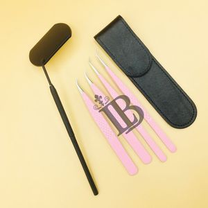 Pinzas Rosadas de Acero Inoxidable con Punta de Fibra, Pinzas para Pestañas de 90 Grados con Punta Serrada, Uso para Cejas, Logotipo Personalizado, Pestañas Planas de Mink - Product Image 3
