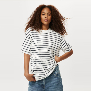 OEM venta al por mayor de alta calidad de verano ligero desgaste de tamaño regular hombro caído de moda liso camisetas de las mujeres - Product Image 2