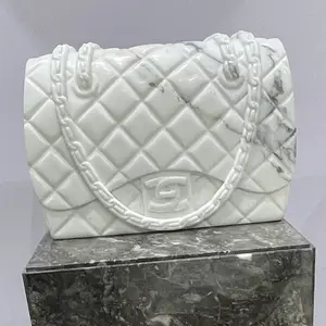 Refine Stone supply hand carved white marble bag sculpture for home decoration
