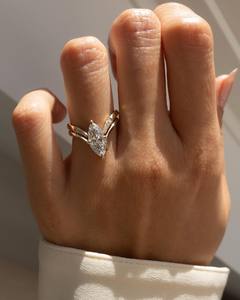 18K Gold Plated 925 Sterling Silver Marquise Cut Moissanite Engagement <b>Ring</b> VVS D Color Luxury <b>Open</b> Band <b>Ring</b> for Women - Product Image 4