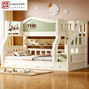 <span class=keywords><strong>Lit</strong></span> superposé double en bois massif moderne avec escalier en fer pour enfants - Design minimaliste avec fonction de rangement - Product Image 5